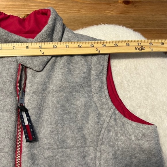 TOMMY HILFIGER Reversible Fleece Winter Vest Gray Pink Vest Pockets Size Medium - Picture 10 of 12